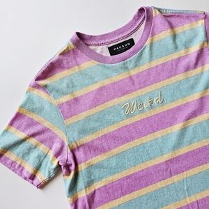 PacSun Los Angeles Cotton Weird Striped Purple Blue Tshirt Short Sleeves Size S